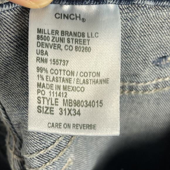 Cinch Silver Label Jean Mens 30x33 Medium Stone Slim Straight Performance Cowboy - Picture 13 of 16